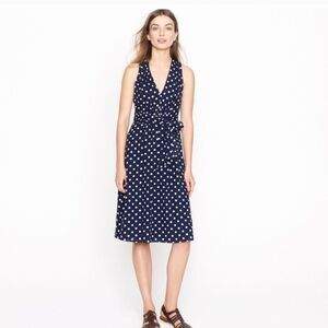 J. Crew Navy Blue Polka Dot Midi Dress